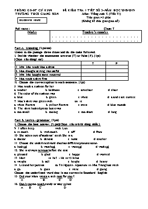 Đề kiểm tra 1 tiết số 2 môn Tiếng Anh Lớp 7 - Năm học 2018-2019 - Trường THCS Giang Sơn